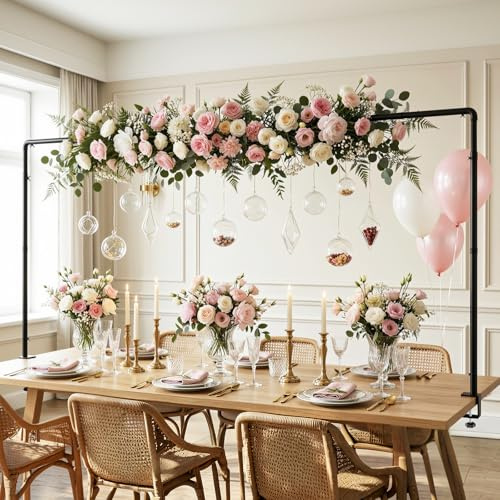 Lewondr Supporto Regolabile Sopra il Tavolo con Morsetti, Altezza 87-127-167 CM,Lunghezza 88-287 CM,Supporto per Arco di Palloncini da Tavolo Matrimoni e Compleanni, Nero Decor Appesa per Scrivania