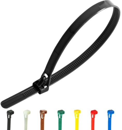 Gocableties Kabelbinder Wiederverschließbar schwarz, 250 mm x 7,6 mm, 100 Stück, Premiumqualität Wiederlösbar, Wiederverwendbar Set