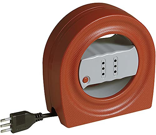 Bticino S2722 Avvolgicavo 5 Metri, Prolunga con Cavo, 2 Prese Italiane e Spina Piccola 10A, con Protettore Termico, Serie Gyro, Made in Italy, Colore Arancione e Bianco