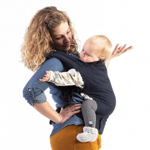 Boba Classic Babytrage ab Geburt, 3-20 kg, Marineblau | Komforttrage mit Schnellverschlüssen, Ergonomische Bauch- oder Rückentrage, den ganzen Tag die Hände frei.