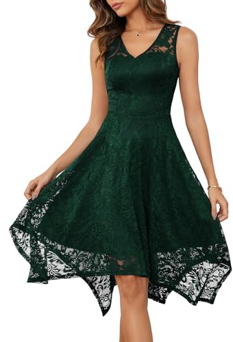 Meetjen Damen Elegante Hochzeit Gast Kleid Knielang Festliche Cocktailkleid Brautjungfern Midi Kleid A-Linie Abendkleid