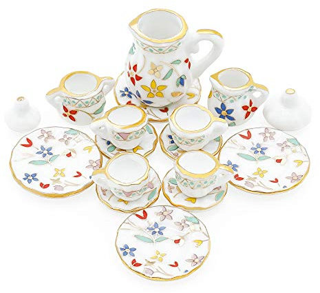 Odoria 1/12 Scale Dolls House Miniature Tea Sets 15Pcs Dollhouse Accessories, Blossom