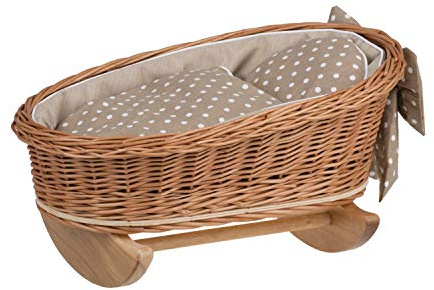 e-wicker24 Alles aus Weide Docksäng, gungvagga, korgsäng med madrass + filt + kudde (beige 2)