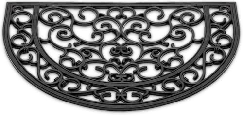 matches21 HOME & HOBBY Hartgummi Fußmatte Ornamente halbrund 40x60 cm schwarz als wetterfeste Outdoor Schmutzfangmatte