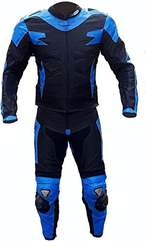 BI ESSE Motorradkombi Herren 2-teilig – Motorradanzug Leder & Textil, Jacke und Hose trennbar, verstellbar, atmungsaktiv, Touring & Racing geeignet (Blau/Schwarz, L)