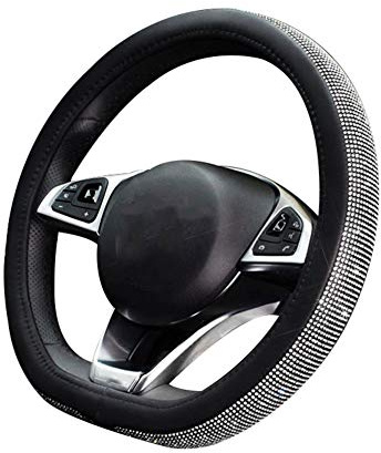 iSpchen Lenkradbezug Glitzer lenkradabdeckung Universal 38CM Auto Lenkradhülle Lenkrad Abdeckung PU-Leder lenkradschutz Abdeckung mit Strasssteinen Auto Lenkradschoner Schwarz für Damen und Mädchen