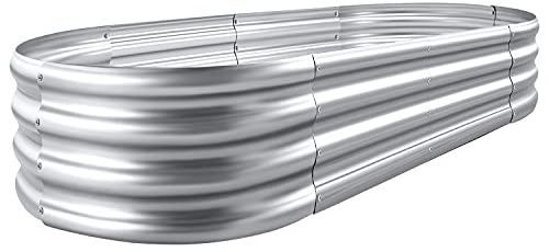 Land Guard 8×4×1 ft Galvanized Raised Garden Bed Kit，Raised Garden Boxes Outdoor, Oval Metal Raised Garden Beds for Vegetables……