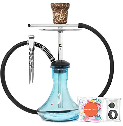 WattaKeeper Narguilé Complete Kit: Chicha Watta18 + Mini en acier inoxydable, Vase, Tête d'argile, Pince, Ressort Pour Tuyau Silicone, Lot de Joints chicha pour foyer et vase, Embouts (WAT19B39)