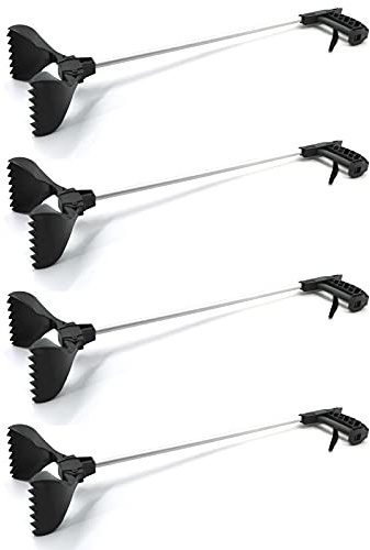 4er Set Universal Greifzange mit Schaufel Alu Müllzange Greifarm Abfall Müll Greifer Zange Greifhilfe Müllgreifer Aufhebehilfe Müllsammler Greifkralle Schwarz