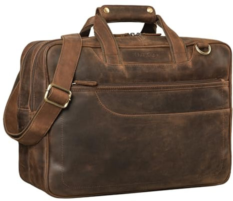 STILORD Astor Große Lehrertasche Leder für Herren Damen Vintage Aktentasche XL Businesstasche Umhängetasche für breite A4 Ordner Laptop Trolley Aufsteckbar Farbe:Zamora - braun