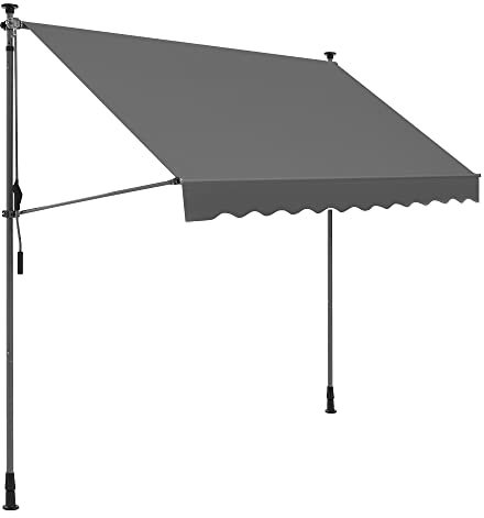 SONGMICS Tenda a Morsetto, 250 x 130 cm, Tenda da Balcone, Regolabile in Altezza, con Manovella, Protezione Solare, per Balcone, Terrazza, Giardino, Antracite GSA253G02