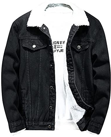 Sherpa Trucker Veste en Jean Homme, Veste Denim Blouson Polaire Inner Chaud Manche Manteau Jeans Denim Fausse Fourrure Mode Coat Chic Causal Outwear