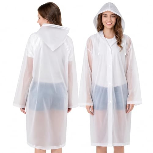 Tosean 2 Stück Regenponcho Regencape Wiederverwendbar Regenmantel mit Kaputze Wasserdicht Transparent Regen Poncho Atmungsaktiv Regencape tragbarer Regenbekleidung Regenjacke 160-190cm