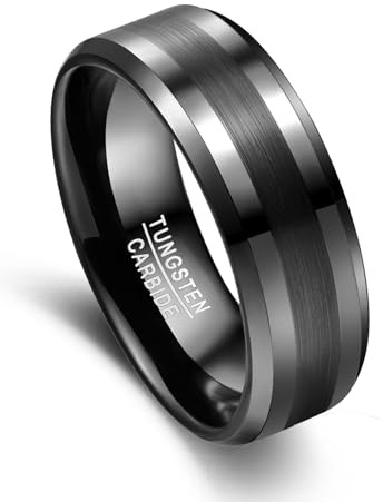 VAKKI Herren Ring 8mm Silber Wolframring Schwarze Gebürstete Eheringe Zweifarbiger Ringe für Männer Größe 49.3(15.7)-72(22.9)