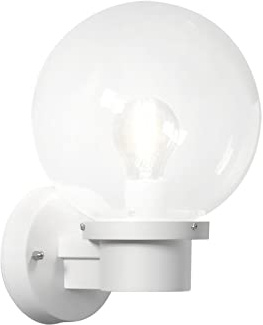 Moderne LED Außenwandleuchte mit Dämmerungsschalter und großer Glas Kugel, Weiß