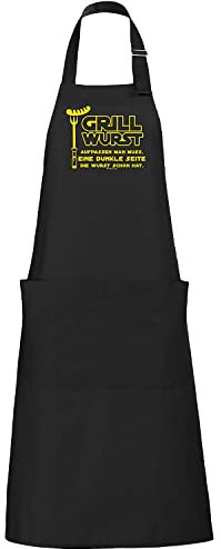 TST T-Shirt Total GmbH Hochwertige Grillschürze Kochschürze Farb-& Motivauswahl mit witzigem Spruch für Erwachsene Geschenk Vatertag Geburtstag (Schwarz - Grillwurst eine dunkle Seite)