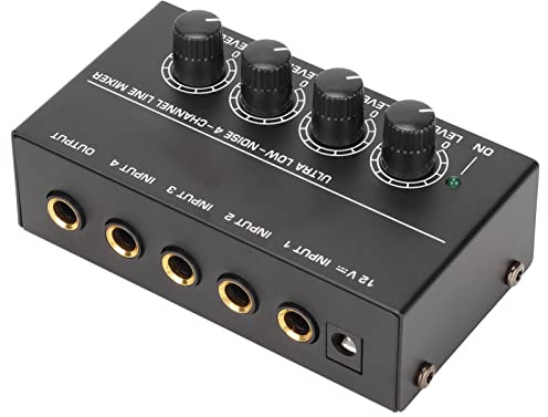Mixer a 4 Canali Console di Missaggio , Mixer Stereo Compatto a Basso Rumore a Volume Regolabile Ideale per Piccoli Club o Bar(EU)