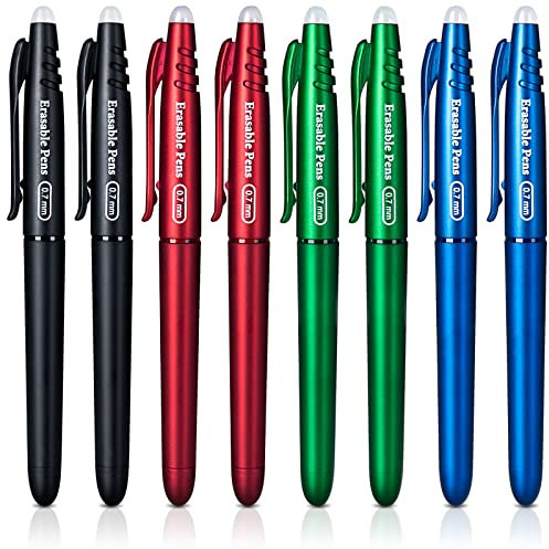 KERIFI Radierbarer Kugelschreiber Tintenroller Radierbar, 8 Radierbarer Tintenroller, 0.7mm Kugelschreiber Radierbar, Radierbare Stifte, Radierstift, Kugelschreiber mit Radiergummi