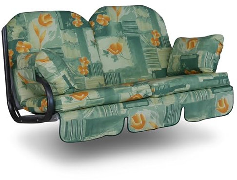 ANGERER Freizeitmöbel GmbH Hollywoodschaukel Auflage 2-Sitzer Deluxe - passend für viele 2-Sitzer Hollywoodschaukeln - Schaukelauflage Made in Germany (Grün-Orange geblümt)