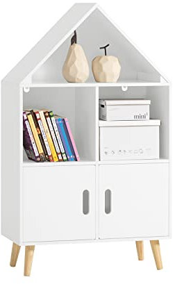 SoBuy KMB58-W Kinderregal mit Haus-Design Bücherregal für Kinder Aufbewahrungsregal Spielzeugregal Kinderzimmer Möbel weiß BHT ca.: 60x103x30cm