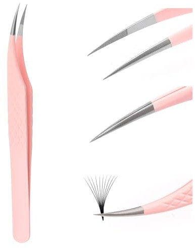 FADVAN Pince Extensions Cils a Epiler Pour Pince à Epiler Extension de Cils Professionnel Coude Métallique en Acier Inoxydable Pince à épiler Autonome Rose(Pince Pour Dauphin)