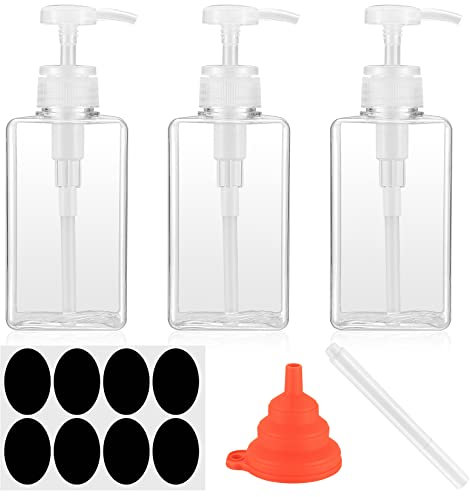 3 Pièces Distributeur de Savon avec Pompe, 450ML Bouteilles de Savon a Pompe en Plastique de Lotion Rechargeable pour Salle de Bain, Cuisine, Gel Douche et Shampooing