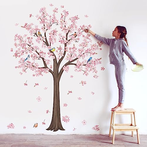 decalmile Wandtattoo Baum Groß Kirschbaum Wandaufkleber Kirschblüte Blumen Rosa Wandsticker Schlafzimmer Wohnzimmer Kinderzimmer Wanddeko (H:170cm/66.92Inches)