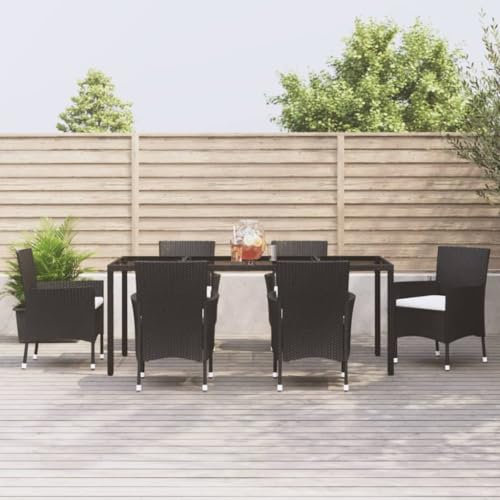 Festnight Sitzgruppe Rattan Garten 6 Personen,Essgruppe Outdoor 6 Personen,Polyrattan Essgruppe 6 Stühle Und EIN Tisch,mit Kissen Schwarz,Rattan Gartenmöbel Set (190 cm Tischlänge)