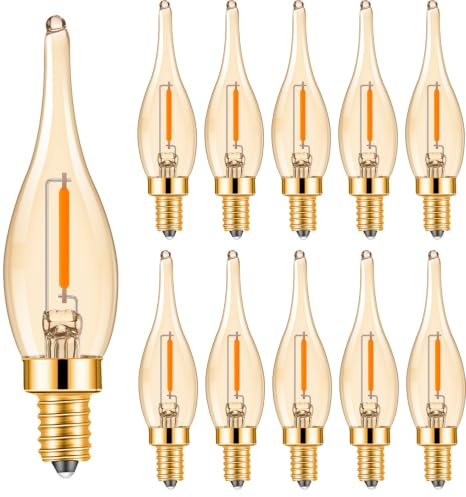 Hcnew Ampoule LED E14 2200K Flamme Basse Puissance C22 Ampoule à Filament LED 0,7W équivalent à 7W,Convient pour les lampes à bougies les lustres et les veilleuses,faible puissance,220V-240V,Lot de 10