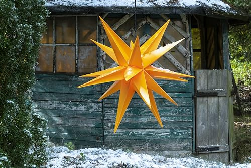 Sterntaler Dekostern | Weihnachtsstern | 18-Zacker | Faltstern | Kunststoff | Gelb | 80cm | Außen | Glühbirne | Netzstecker