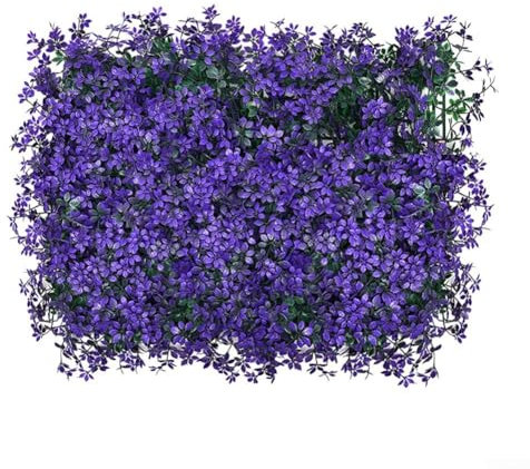 Siepe artificiale, pannelli da parete con siepi UV, sfondo di artificiale, rotolo di foglie di edera artificiale, colore giallo, rosso, viola, verde (viola)