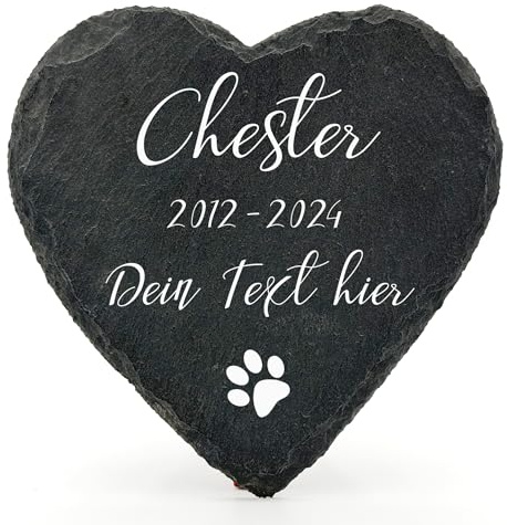 TULLUN Individueller Personalisiert Herzform Tiergrabstein Schiefer Natürlich Gedenkstein für Hund, Katze und andere Haustiere Tiere - Größe | 10 x 10 cm | - Dein Text