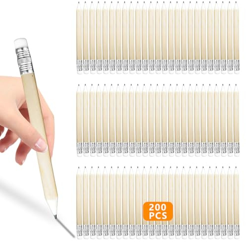 Leikurvo 200 Stück Bleistift HB, 100x7.2mm Mini Bleistifte mit Radiergummi HB Holz Golf Bleistift Set Naturholz Kurz Halbstifte Natur Holzbleistifte Halber Graphitstifte für Schüler Schule Zuhause
