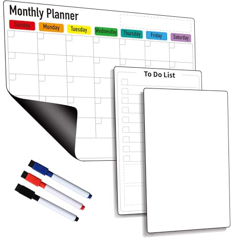 Magnetisk torr raderingsplanerare för kyl: Förpackning med 7,6-37,1 cm x 11,6 tum magnetisk månadskalender med markörer + 18,5 cm x 29,5 cm att göra-lista dyna och kyl-whiteboard