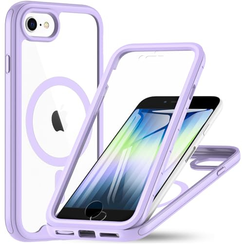 OWKEY Magnetic for iPhone SE 2020/SE 2022 Case, iPhone 8/7 Case, Purple | Compatible with MagSafe, With Built-In Screen Protector, 360° Full Body Shockproof Protective Phone Cover