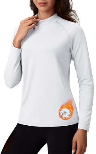 TACVASEN Women's Fleece Lined Turtleneck Shirt for Winter, White XL