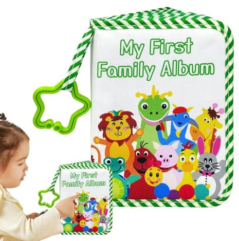 jlceh Baby-Fotobuch, Baby-Bilderalbum - Weiches Stofffotobuch mit Tiermuster und Sternhaken | Hält 17 Fotos, Erinnerungsbuch für Kinder, Fotoalben für Familien und Babys