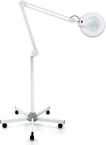 MEHOOSPVN LED Kosmetische Lupenlampe 5X auf Rollstativ Kosmetik Arbeitsleuchte Kosmetikleuchte Kaltlicht Arbeitsplatzlampe zum Lesen 24W Licht Dioptrien Lamp 5-facher Vergrößerung für Schönheitssalon