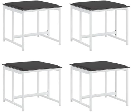 Makastle 4er-Set Outdoor Poly Rattan Hocker, Fußhocker mit Polster, Außen Wetterfest Gartenhocker Sitzhocker Sitzbank Fußauflage Fußstütze, Patio Ottoman, Weiß 40 x 40 x 35 cm
