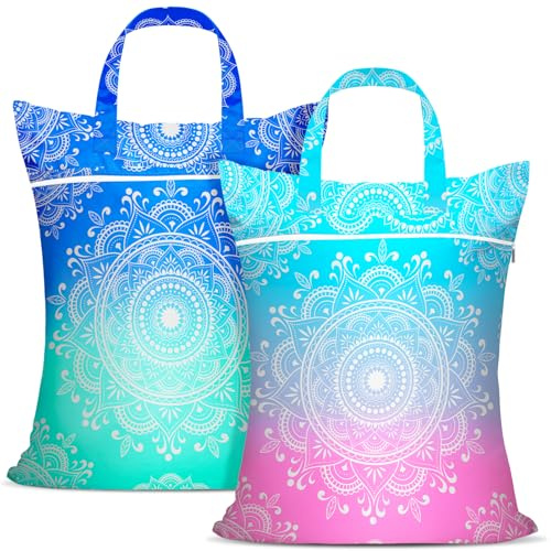2 Stück Großer Wäschesack Reise,Wetbag Nasstasche, Wäschebeutel mit Griff & Reißverschluss, Waschbar,Schmutzige Kleidertasche für Reisen, Badeanzug, Workout-Tasche für Fitnessstudio, Nasse Kleidung