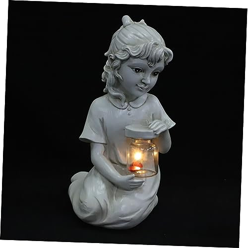 POPETPOP Statue Solaire Exterieur Garçon Fille Decor Jardin Terrasse Ornement Lumineux sans Fil