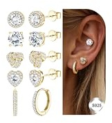 Adramata Pendientes de Plata 925 y Oro 14K Circonita Cúbica y Diamantes Simulados Brillantes
