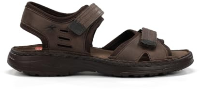 Fluchos - Lädersandaler för män, vadderad innersula, F2197 Marron/svart, Brun svart, 43 EU