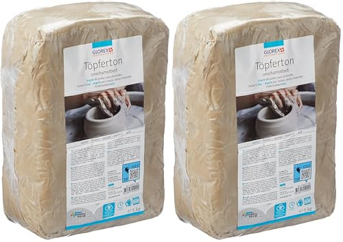 Glorex 6 8073 605 - Töpferton unschamottiert, 5 kg in weiß, geschmeidig und leicht zu verarbeiten, ohne Schamottanteil, lufthärtend und brennbar, für Töpferscheibe geeignet (Packung mit 2)