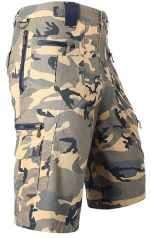 Fickor med flera blixtlås cargoshorts för män vandring knälånga shorts män avslappnad passform trendig militär under knät capribyxor utomhus träning strid herrkläder sommar lätt loungebyxor