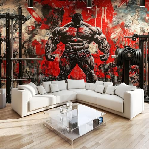 Générique 350 x 256 cm Papier peint panoramique Personnage De Musculation Graffiti Fort Murale Poster Tableaux Muraux Imprimé 3D, Papier Peint Intissé décoration pour chambre salon, Rouge Brunâtre