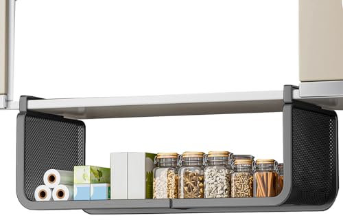 Under Shelf Basket, Expandable Organizer Shelf, Hanging Metal Storage Rack with Adjustable Width, Multifunctional Organizer for Kitchen Cabinets, Pantry, Wardrobe, Bathroom, Desk Space