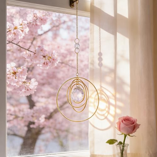 AWARDSEN Sun Catchers Rainbow Maker Stained Glass Cosmos Ornaments Outdoor Window Hanging Decor with Chains for Gardens Car Kitchen