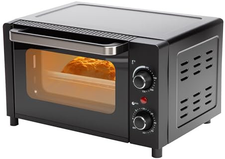 Ribelli Mini horno de 12 litros, 1050 W, acero inoxidable, minihorno, con bandeja, asa, 100 °C - 230 °C, temporizador de 60 minutos