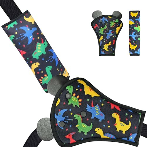 2 Pcs Seat Belt Pads For Kids, Black Dinosaur Seatbelt Covers Kids, Seat Belt Covers Pram Strap Pads Comfortable Seatbelt Cushion For Children Universal Fit For Cars And Prams, Soft Travel Accessories